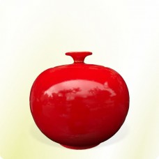 【上等】大紅釉有蓋聚寶甕(直徑約20cm、高18cm)