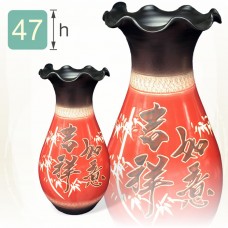 【花瓶】吉祥如意大花瓶(紅)(字:吉祥如意 圖:竹子)