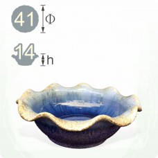 【荷葉盆】藍流釉荷葉盆(約 41 x 14 )