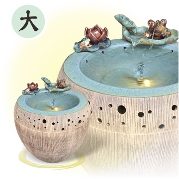 【唐楓流水】青蛙荷葉仿木桶-綠緣｜漩渦流水