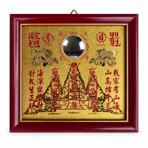 【唐楓鎮宅】金箔凸鏡麒麟招財山海鎮｜7寸x7寸