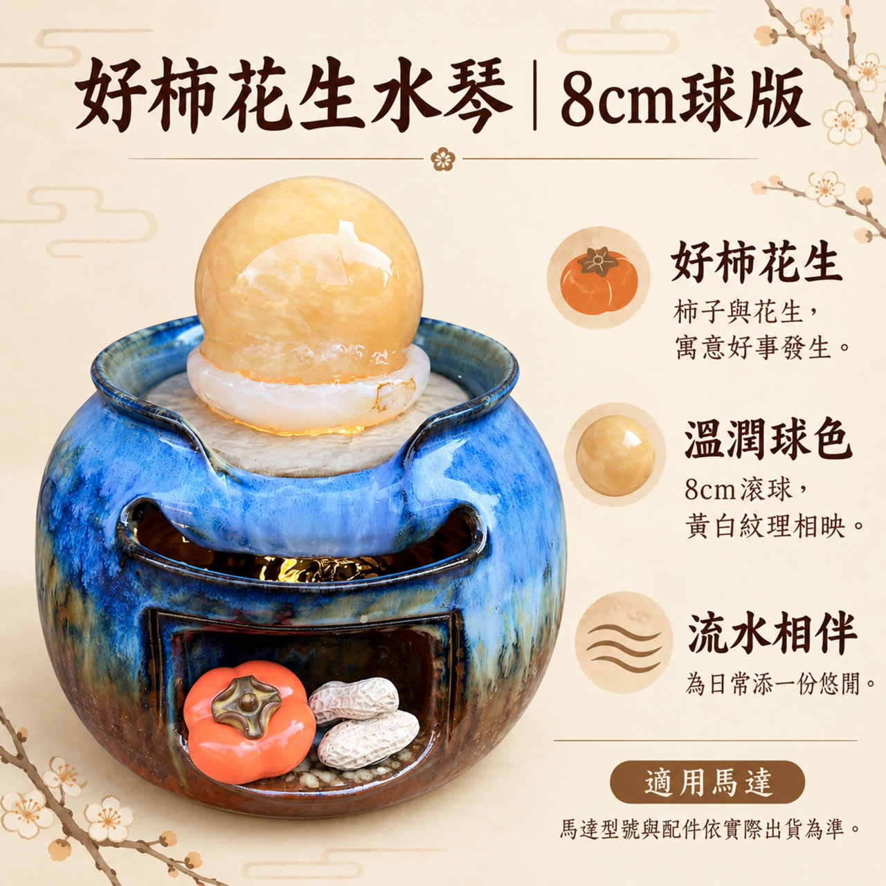 【唐楓滾球】好柿花生水琴｜8cm球
