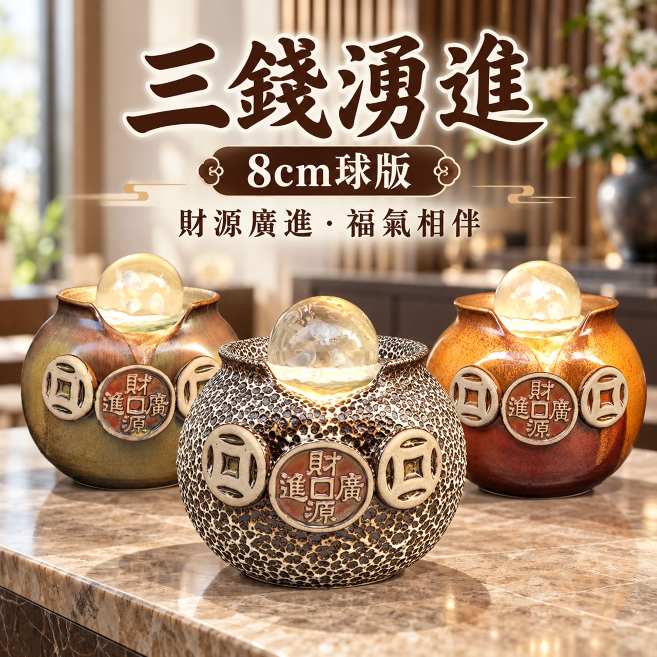 【唐楓滾球】三錢湧進 - 岩石色 / 重製釉 / 黃紅色｜8cm球